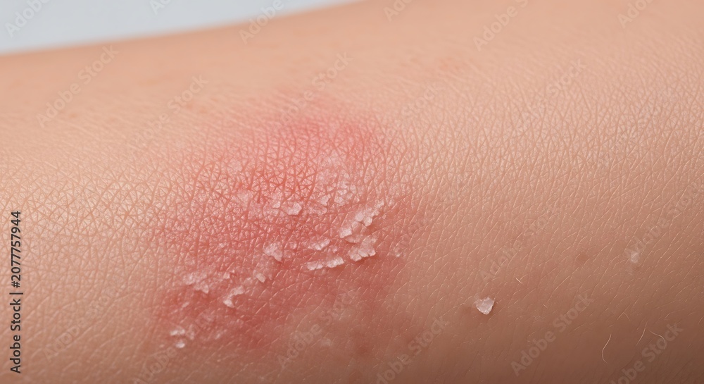 Fototapeta premium Close-up of a skin rash with small blisters on a persons arm.
