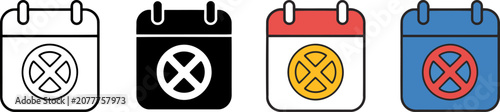 Bild auf Leinwand Four different styles of a calendar icon with a prohibition symbol for represent