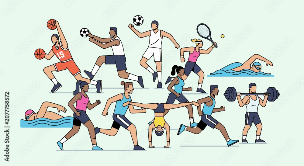Fototapeta premium Diverse Group Engaging in Various Sports and Fitness Activities