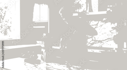 Abstract Woman Silhouette in Sunlit Room, Shadow Play on Wall