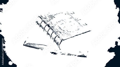 Antique Book Sketch - Old Tome Open with Textured Cover and Pages