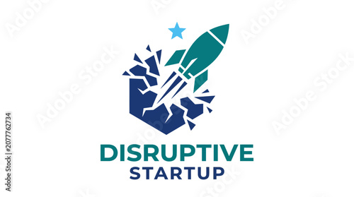 A stylized graphic showing a rocket ship breaking through a solid blue barrier