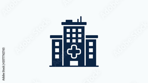 A simple dark blue icon representing a medical facility building