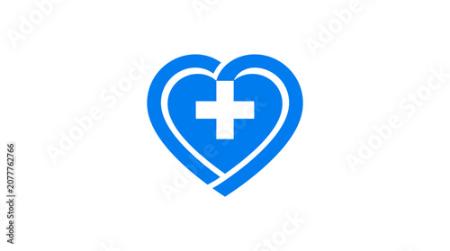 A blue heart icon featuring a white medical cross symbol in the center