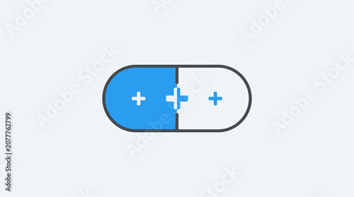 A simple medical capsule icon with plus symbols on a light background