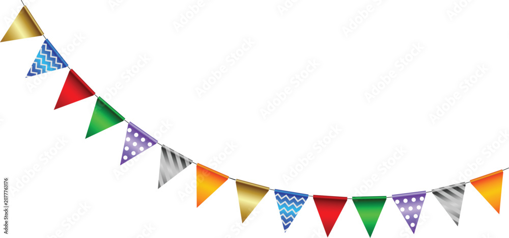 Obraz premium Colorful party bunting flags isolated on white background
