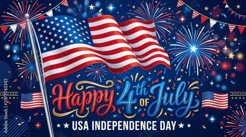 USA Independence Day Greeting Banner with Patriotic American Flag