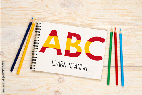 ABC letters with spanish flag, learn spanish concept