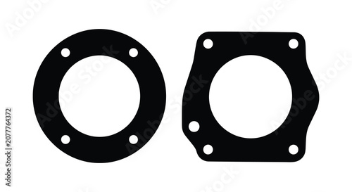 Quadro su tela Circular And Octagonal Flanges Black Silhouette On White Background
