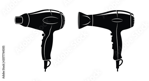 Konstfotografi Hairdryers Silhouette Black Flat Design On White Background