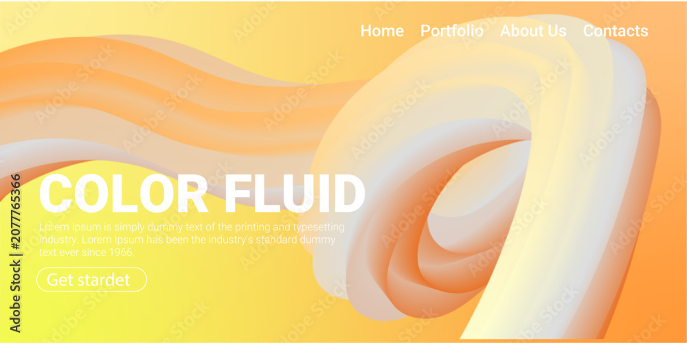 Fototapeta premium Color Fluid Abstract Background Vector Orange Yellow Wave Liquid Shape Landing Page Design Template Banner for Website Homepage Business Technology Modern Gradient Wavy Layout with Navigation Menu and