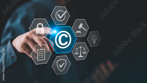 Cuadro en lienzo Intellectual property management concept focused on copyright compliance, legal protection, regulatory governance, digital rights security, innovation ownership, and business asset protection