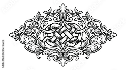 Celtic knot and floral filigree vector emblem illustration.