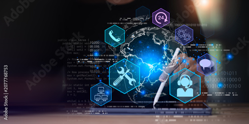 Foto Technical support specialist providing remote assistance, customer communication, system maintenance, troubleshooting services, operational support, and 24-hour digital service management