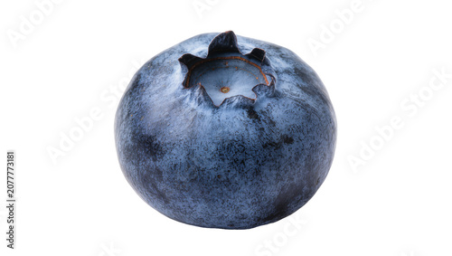 Obraz na plátně Single ripe blueberry with bloom and calyx