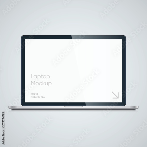 Clean modern laptop mockup featuring blank white screen display on sleek silver notebook computer, isolated. Professional template for showcasing website designs, app interfaces