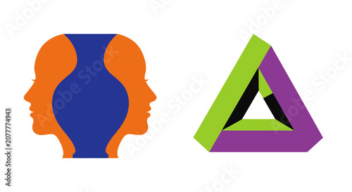 Fotografie Optical Illusion: Double Profile Faces Vase and Impossible Triangle