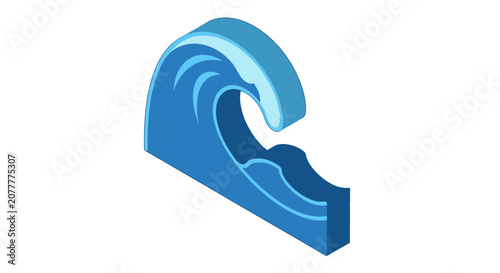 Isometric Wave Illustration in Blue Tones Depicting Ocean Dynamics and Water Movement Design