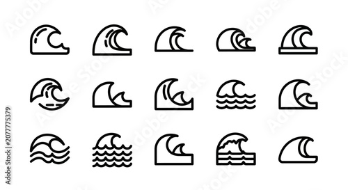 Minimalistic wave icons in a linear style, a collection of unique graphic representations