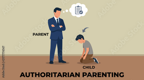 Konstfotografi Stern Parent Standing Over Kneeling Child Representing Authoritarian Parenting C