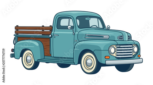Vintage Teal Pickup Truck Front View.