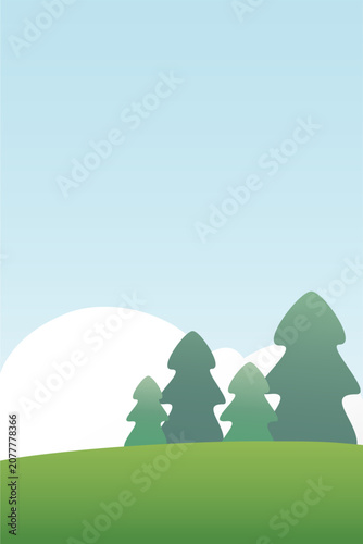 Slika na platnu Green hill with a tree and clouds in the sky