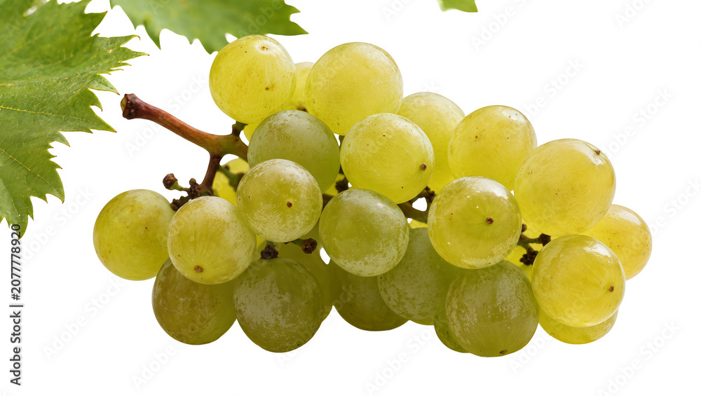 Фотография Green grapes cluster with leaves