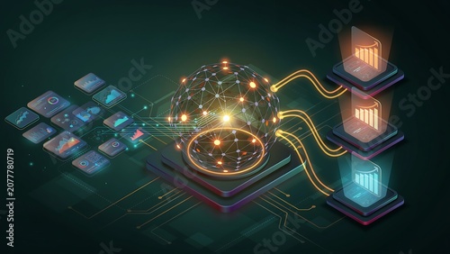 3d network of glowing nodes and connecting lines in dark space