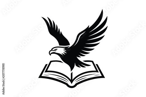 Flying Eagle Above Open Book Education Knowledge Silhouette Vector Logo
