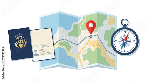 Canvastavla Travel planning with map and compass.