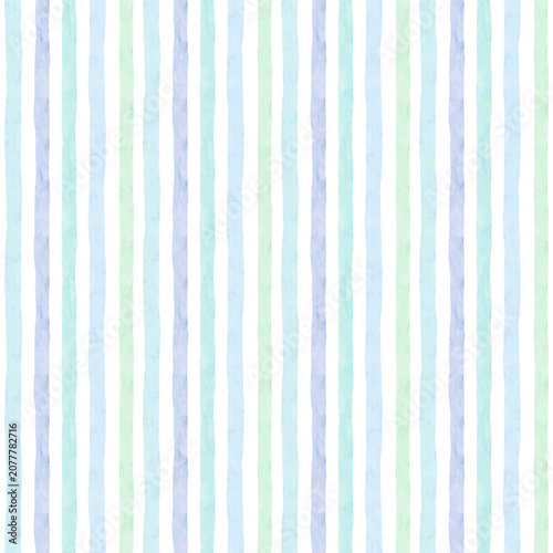 Watercolor Vertical Stripe Seamless Pattern in Soft Blue Mint and White | Hand Painted Coastal Background Digital Paper