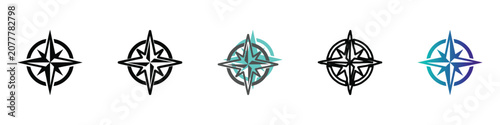 Canvastavla A set of five distinct compass rose symbols, each indicating cardinal directions