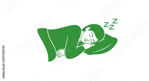 Tableau sur toile Green Silhouette of Person Sleeping Peacefully on Pillow with Zzz Symbols