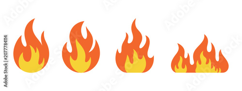 Foto Flame fire icon logo, simple burning flame symbol, hot fireball shape, clean vector illustration for branding, safety, energy, and digital design