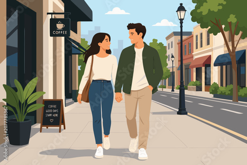 Фотография young couple walking in the city