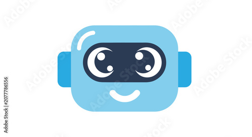 Cute Blue Robot Character with Big Eyes and Smile.