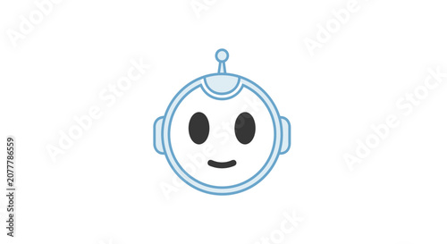 Cute robot head icon with friendly smile and blue outline.