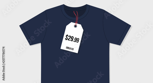 Dark Blue T-Shirt with Price Tag Displayed.
