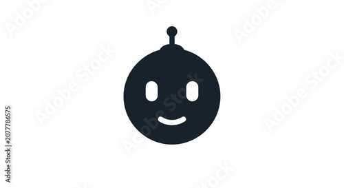 Cute Robot Icon with Antenna and Smiling Face.