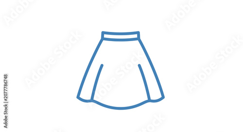 Simple Blue Line Art Icon of a Skirt.