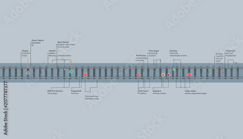 Tableau sur toile A detailed timeline visualization showing various events and data points with descriptive labels and colored markers on a light background