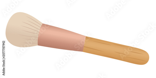 фотографія Fluffy makeup brush with wooden handle and rose gold ferrule vector illustration