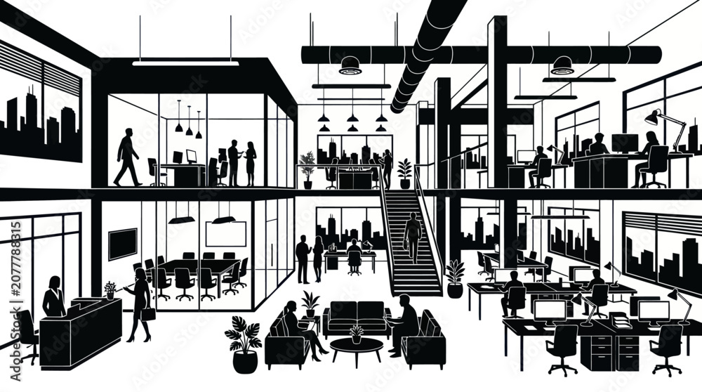 Obraz premium Modern Office Interior Silhouette Illustration