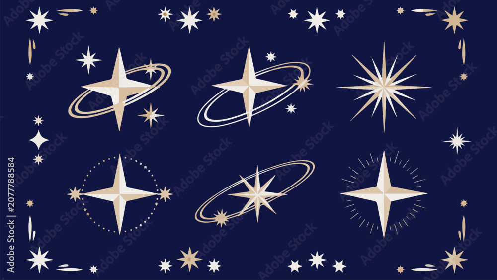 Obraz premium Magic starlight border collection featuring sparkling stars orbit line icons and elegant celestial frames