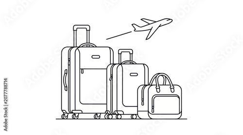 Travel Luggage and Airplane Vector Illustration