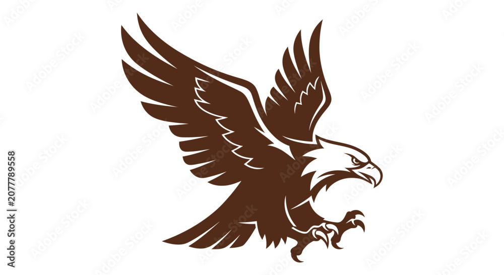 Naklejka premium Majestic Brown Eagle Swooping Down with Talons Extended, Aggressive Fierce Predator in Flight