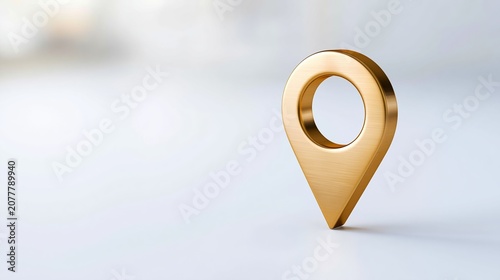 Golden map location pin icon finding destination, success, and target on a minimalist white background