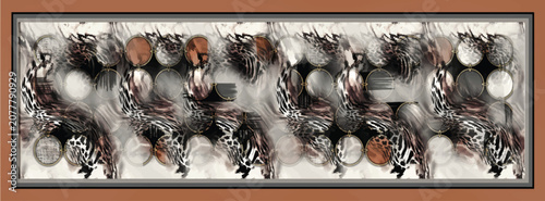 Schilderij op canvas Luxury silk scarf design with abstract leopard animal print and elegant geometric interconnected rings