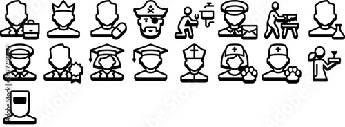 фотографія Set of Occupations icons including security worker, scientist, veterinarian, moderator, waitress