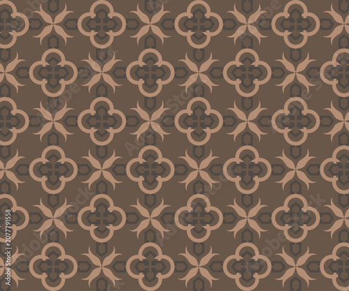 A sophisticated seamless vector pattern featuring elegant floral quatrefoil shapes in shades of brown. This minimalist design is ideal for luxury branding interior design backgrounds or elegant 